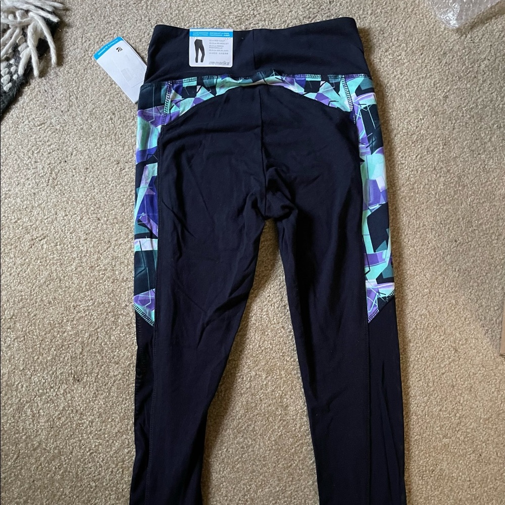 Marika Shape Enhancing Athletic Leggings/Pants - Black, Multi-colored - Mid-calf